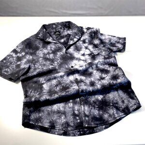 Armani Exchange Linen Tie Dye Buttondown Short Sleeve Shirt, Size Medium